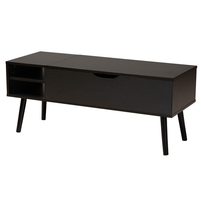 Roden Modern Two-Tone Black And Espresso Brown Finished Wood Coffee Table With Lift-Top Storage Compartment, BLACK ESPRESSO, hi-res image number null
