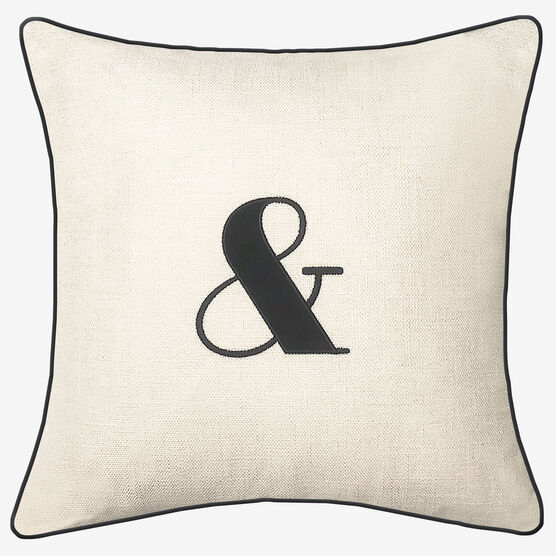 Embroidered Appliqued "&" Decorative Pillow, OYSTER BLACK, hi-res image number null