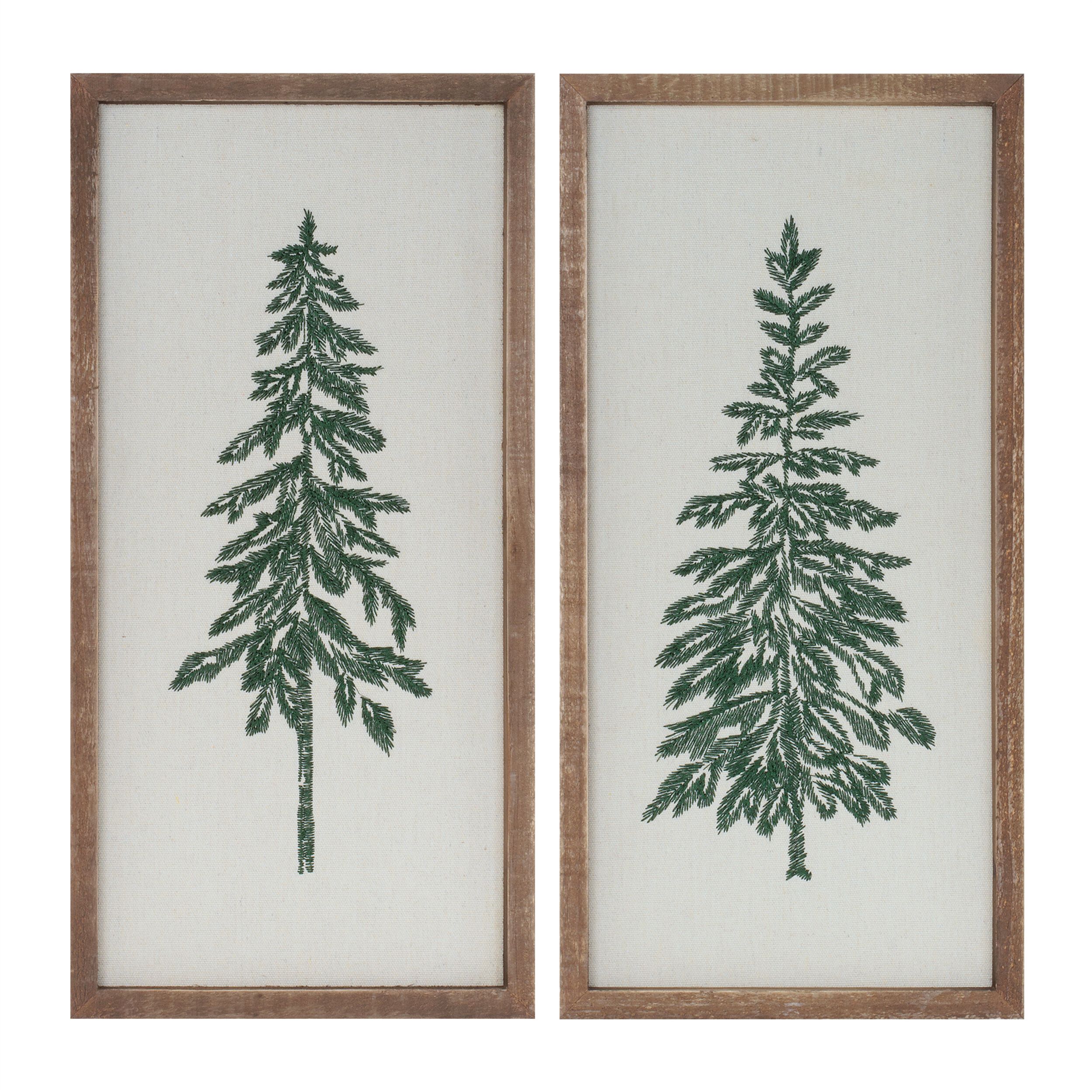 Embroidered Pine Tree Wall Art (Set of 2), BROWN, hi-res image number 0