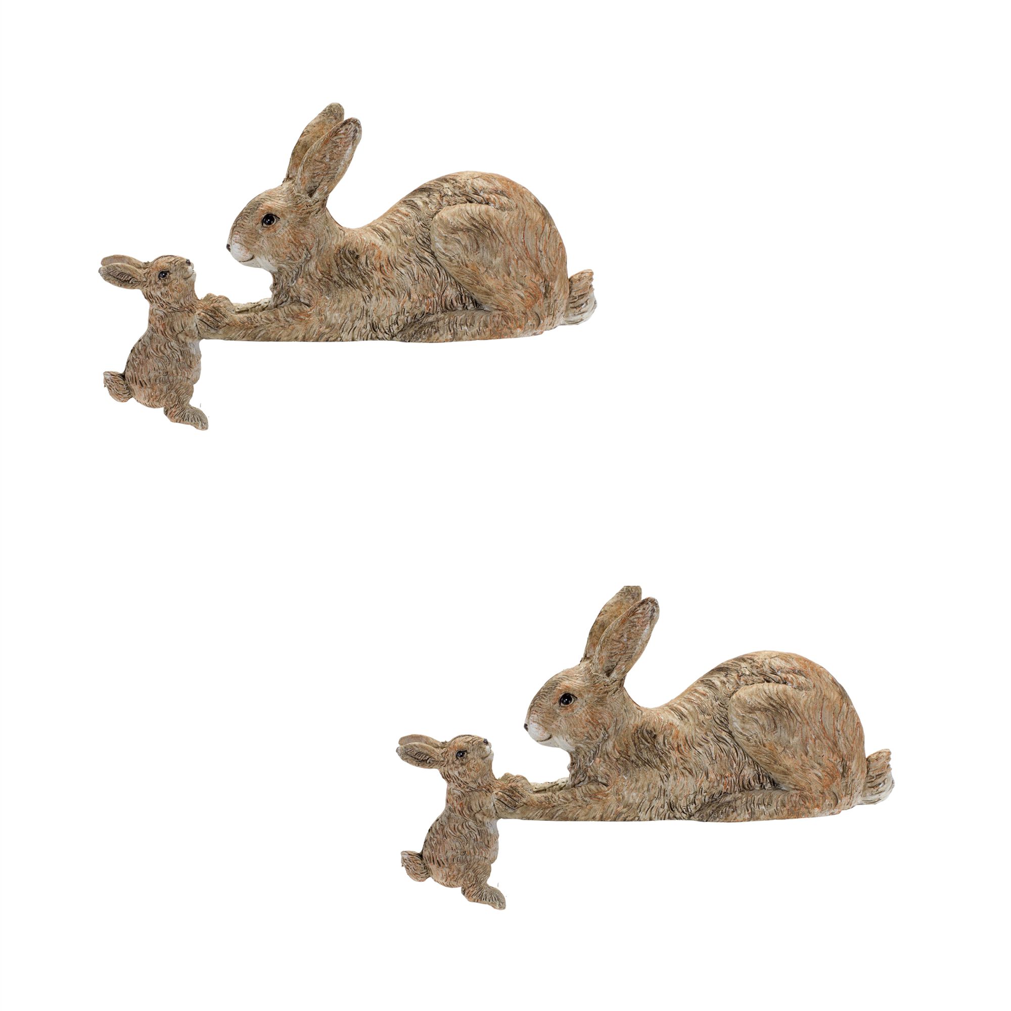 Stone Mother Rabbit and Baby Bunny Self Sitter (Set of 2), BROWN, hi-res image number 0