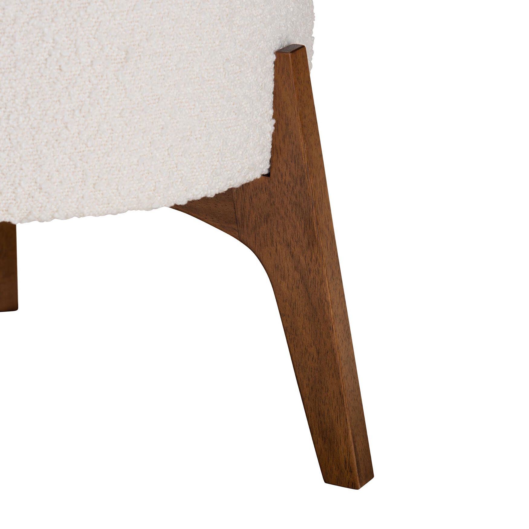 Elkie Japandi Cream Boucle Fabric And Walnut Brown Finished Wood Ottoman Footstool, , alternate image number 2