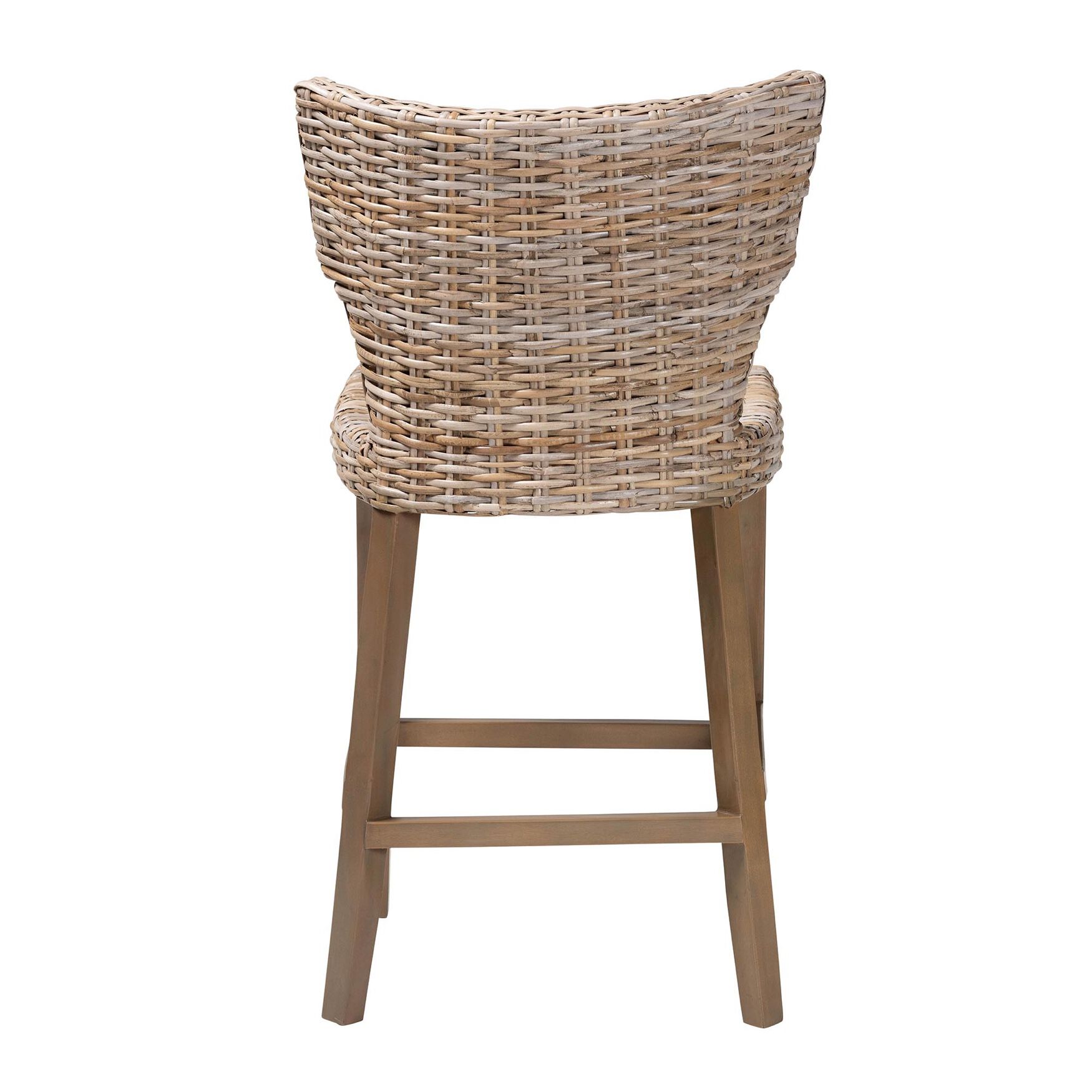 Enver Modern Bohemian Grey Kubu Rattan And Mahogany Wood Counter Stool, , alternate image number 3