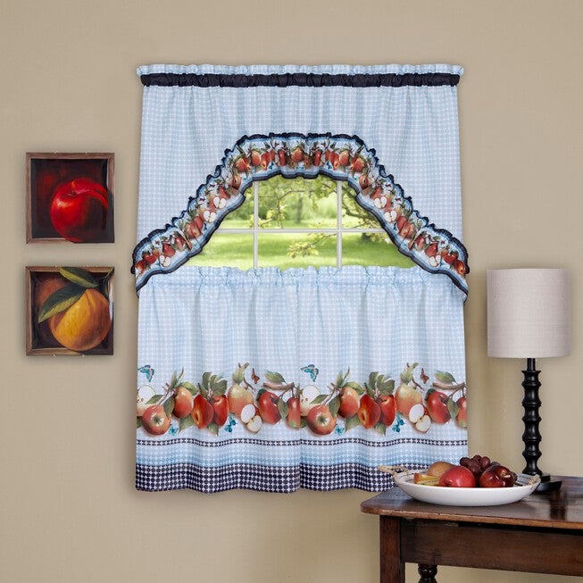 Golden Delicious Printed Tier & Swag Window Curtain Set, ICED BLUE, hi-res image number 0
