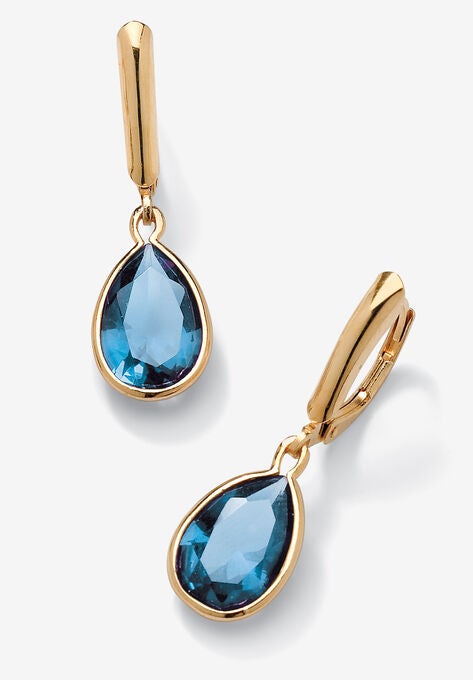 Gold over Sterling Silver Drop EarringsPear Cut Simulated Birthstones, MARCH, hi-res image number null