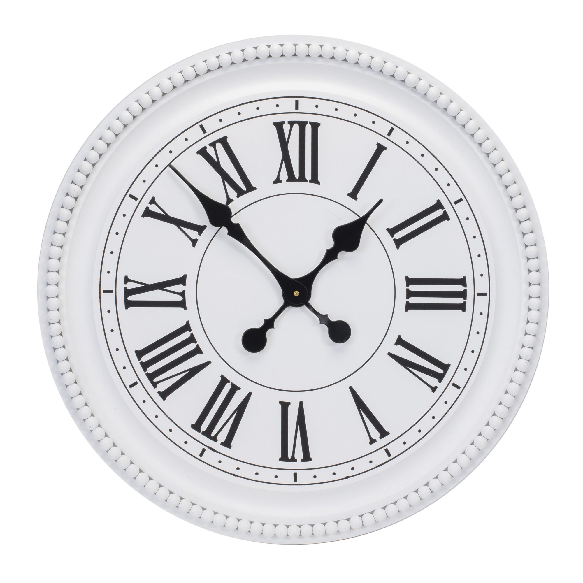 Round Beaded Wood Wall Clock 23 inchesD, WHITE, hi-res image number 0