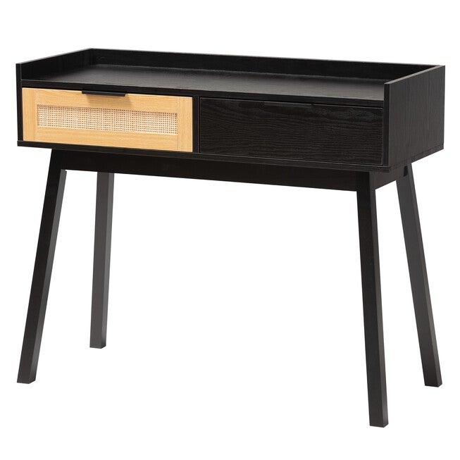 Kalani Mid-Century Modern Two-Tone Espresso Brown And Natural Brown Finished Wood 2-Drawer Console Table, DARK BROWN NATURAL BROWN, hi-res image number null