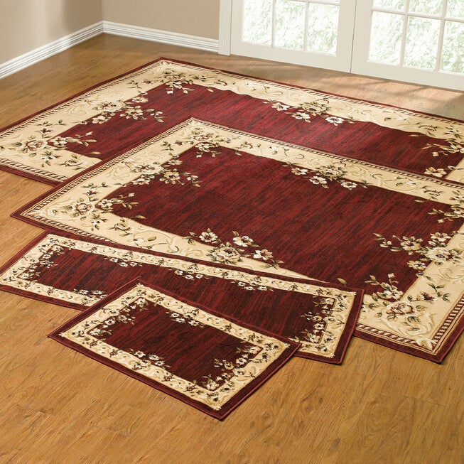 Rose Border 4-Pc. Rug Set with Runner, RED, hi-res image number null
