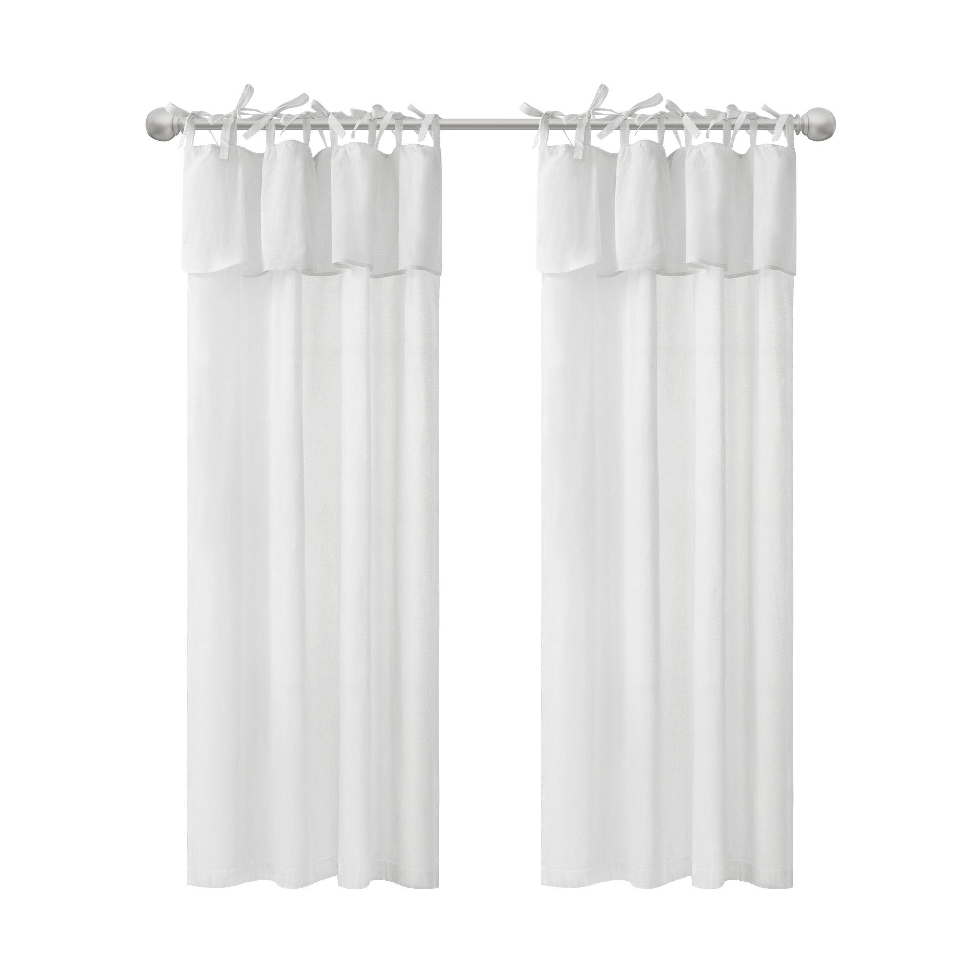Recycled Cotton Blend Ruffle Tie Top Curtain Pair, WHITE, alternate image number 6