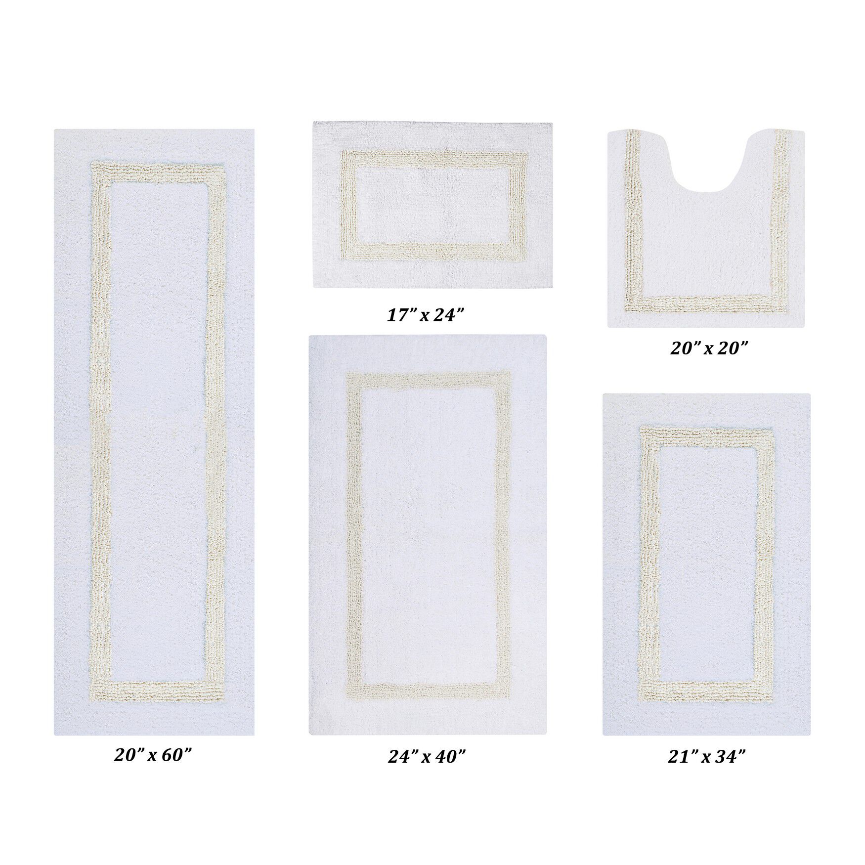 Hotel Collections Bath Mat Rug 5 Piece Set (17 inches X 24 inches | 20 inches X 20 inches | 21 inches X 34 inches | 24 inches X 40 inches | 20 inches X 60 inches), WHITE IVORY, hi-res image number 0