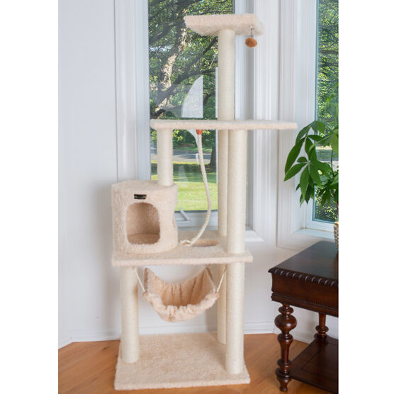 Real Wood 70" Ultra Thick Faux Fur Covered Cat Condo House, , on-hover image number null