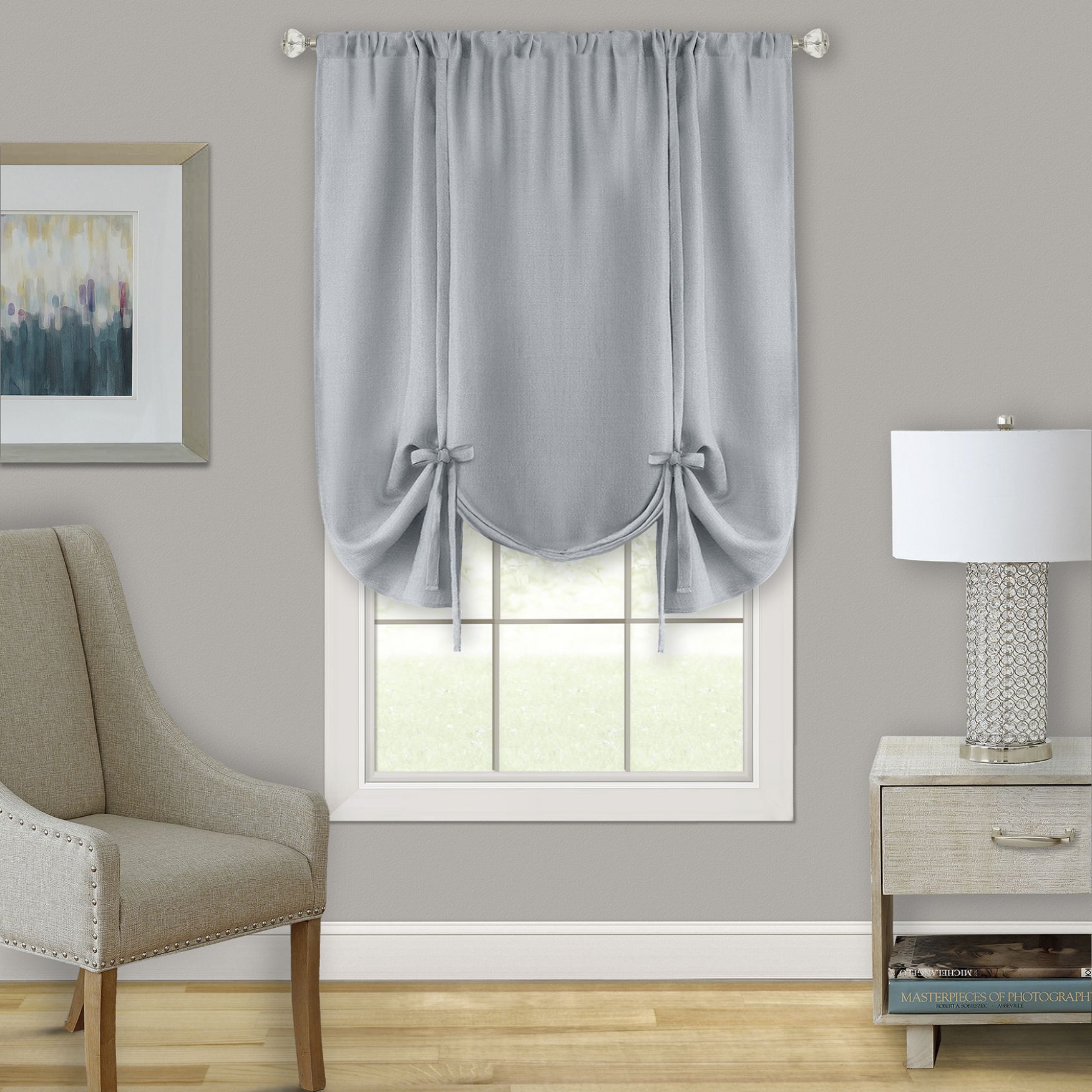 Darcy Window Curtain Tie Up Shade - 58x63, GREY, hi-res image number 0