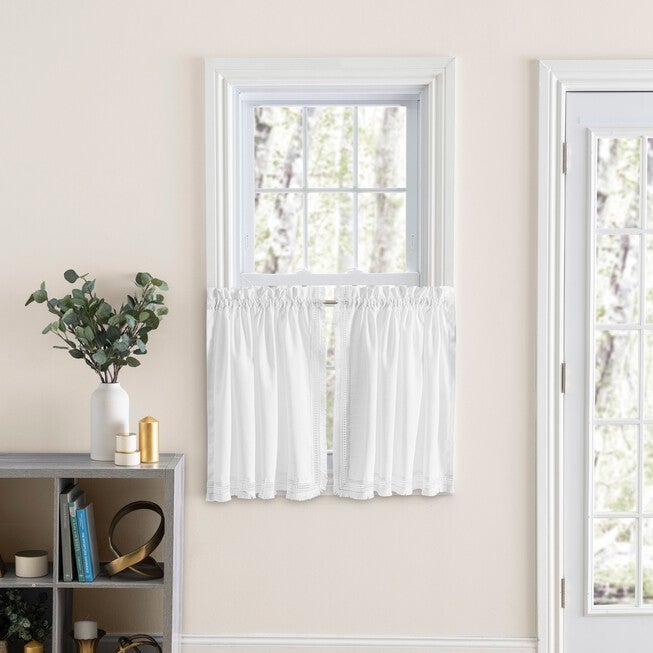Brush Fringe Curtain Tailored Tier, WHITE, hi-res image number 0