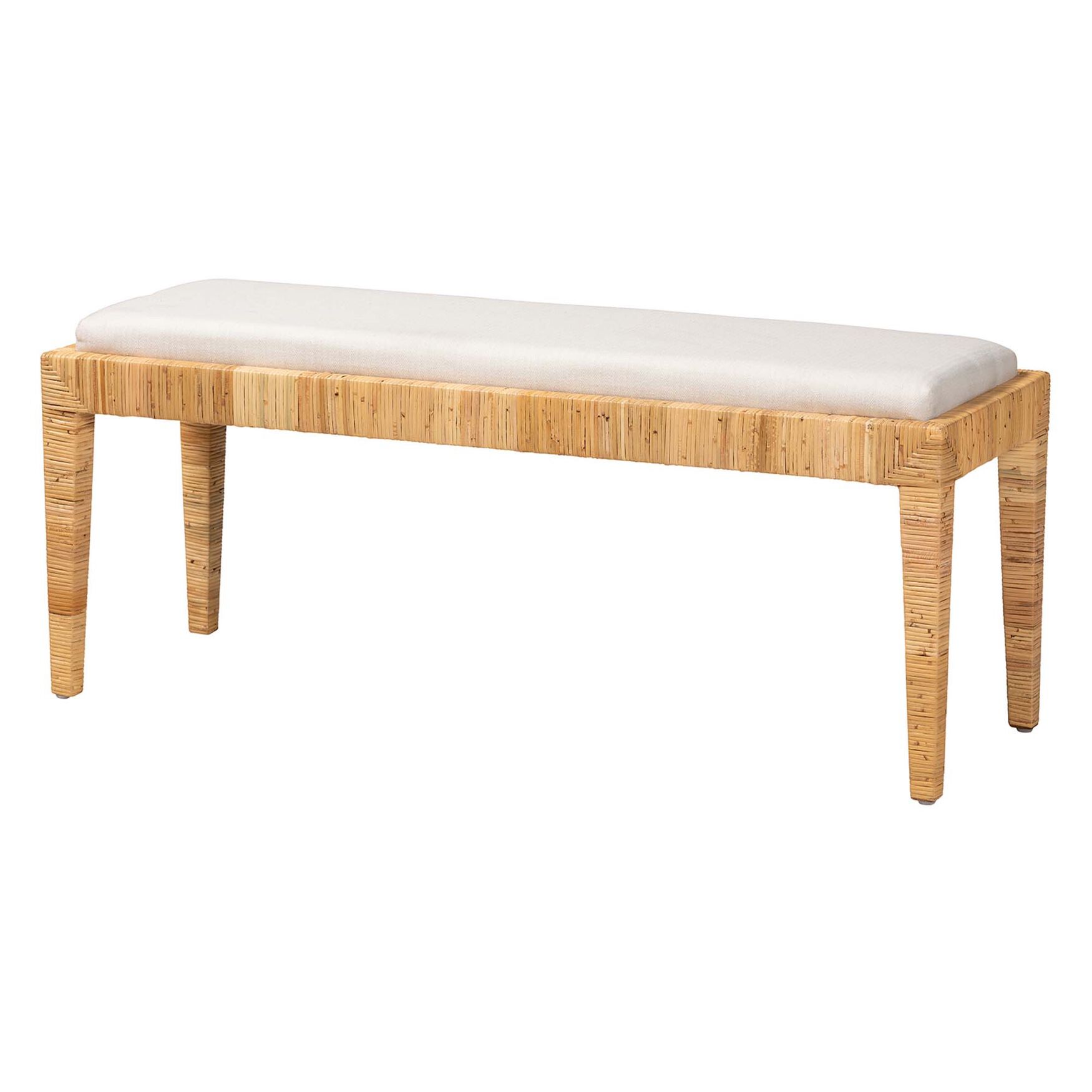 Sofia Modern Bohemian Natural Brown Rattan And Mahogany Wood Bench, NATURAL BROWN, hi-res image number 0