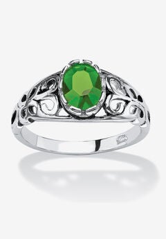 Sterling Silver Swirl Simulated Birthstone Ring