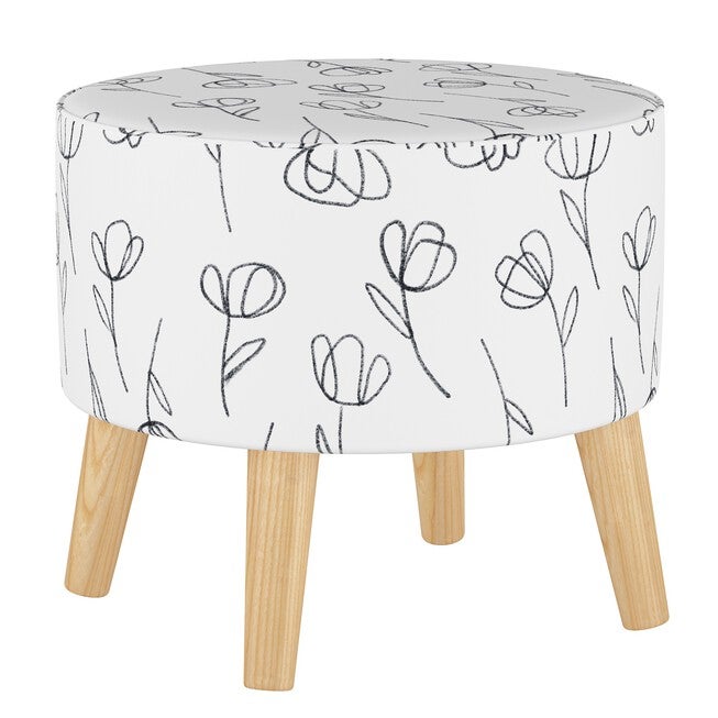 Contoured Tulips Round Ottoman with Splayed Legs, WHITE, hi-res image number null