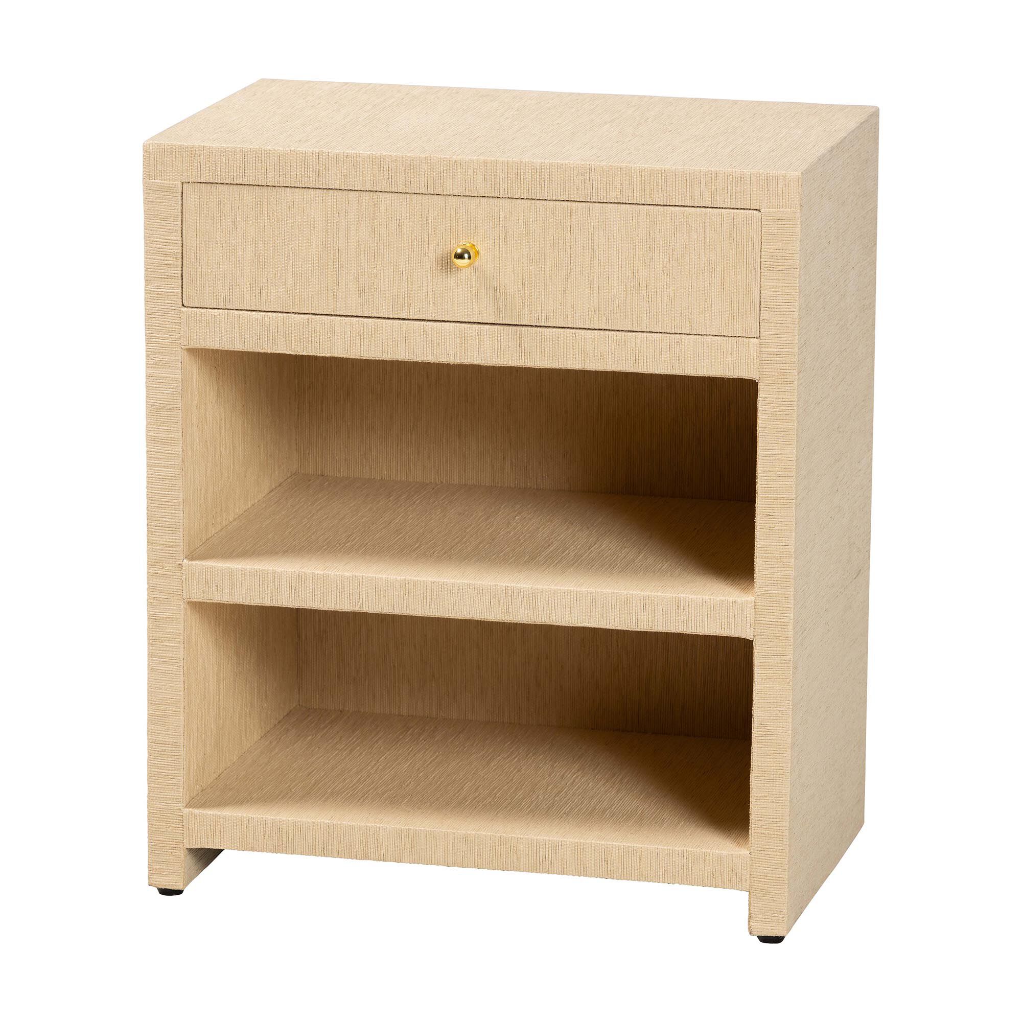 William Grasscloth 1-Drawer Nightstand with Open Shelves, BROWN, alternate image number 1