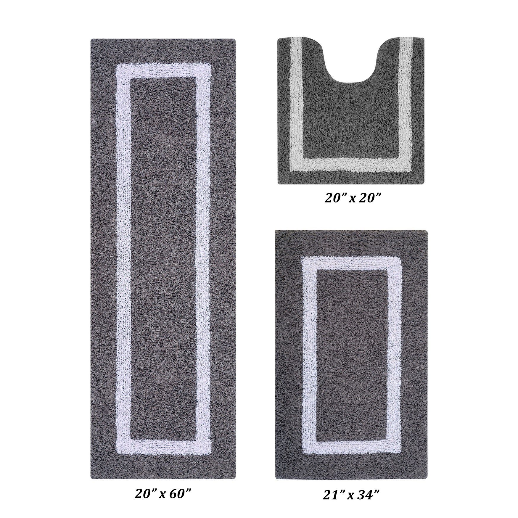 Hotel Collectionis Bath Mat Rug 3 Piece Set (20 inches x 20 inches | 21 inches x 34 inches | 20 inches x 60 inches), GRAY WHITE, hi-res image number 0