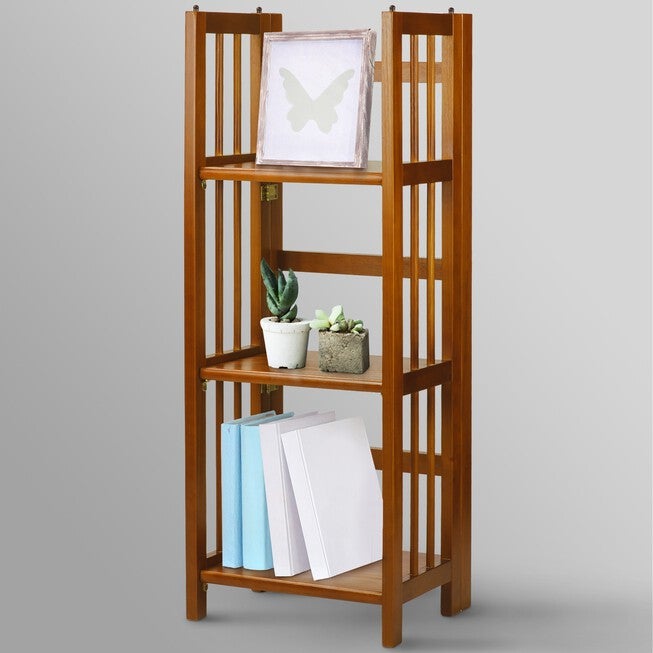 3-Shelf Folding Bookcase 14 inches Wide-Honey Oak, , alternate image number null