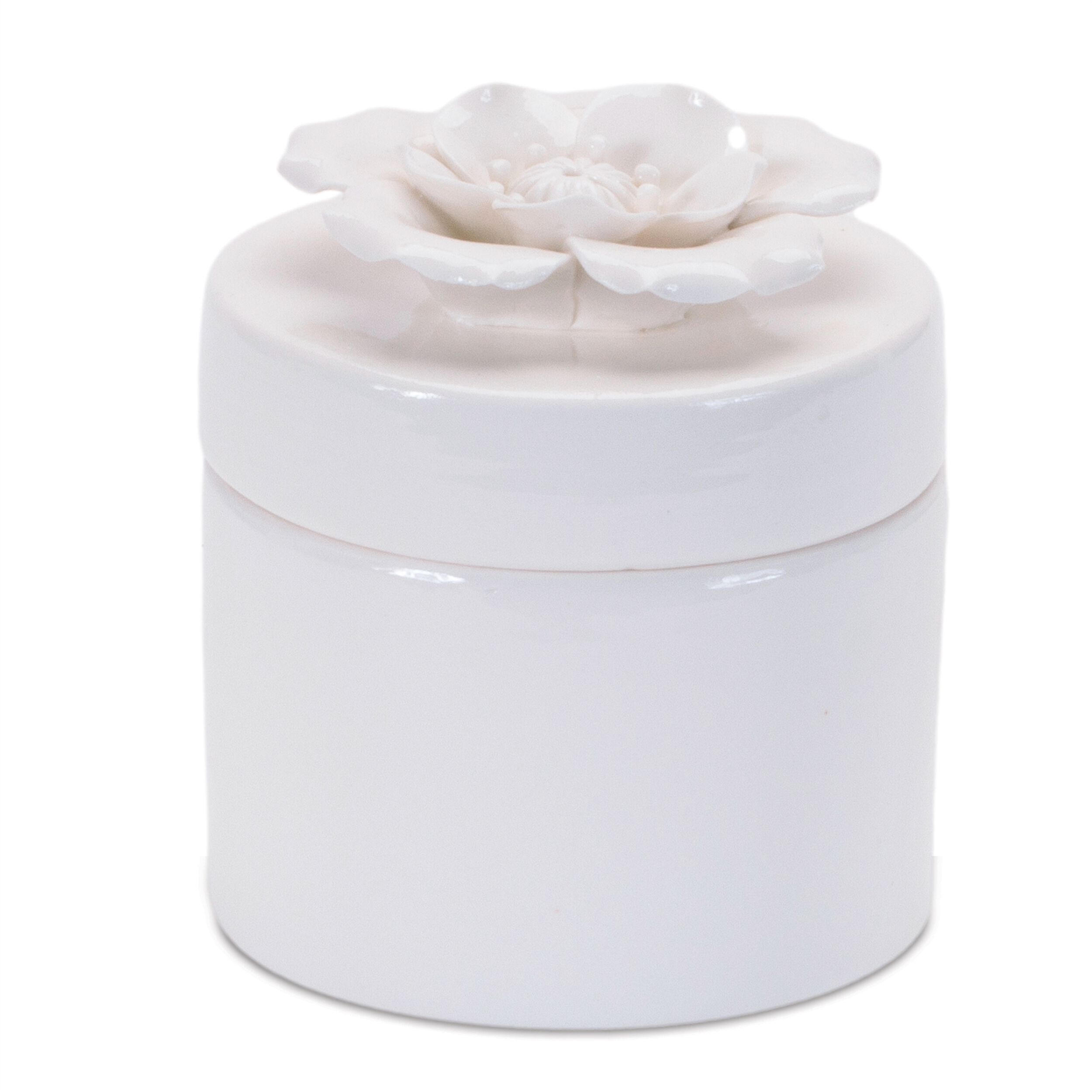 Stoneware Box with Floral Lid Accent Set of 3, WHITE, alternate image number 3