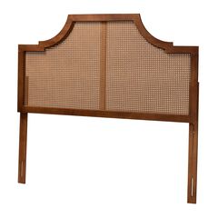 Risha Mid-Century Modern Ash Walnut Finished Wood And Rattan King Size Headboard