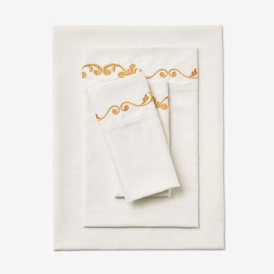 Microfiber Embroidered Hem Sheet Set, IVORY GOLD, hi-res image number null