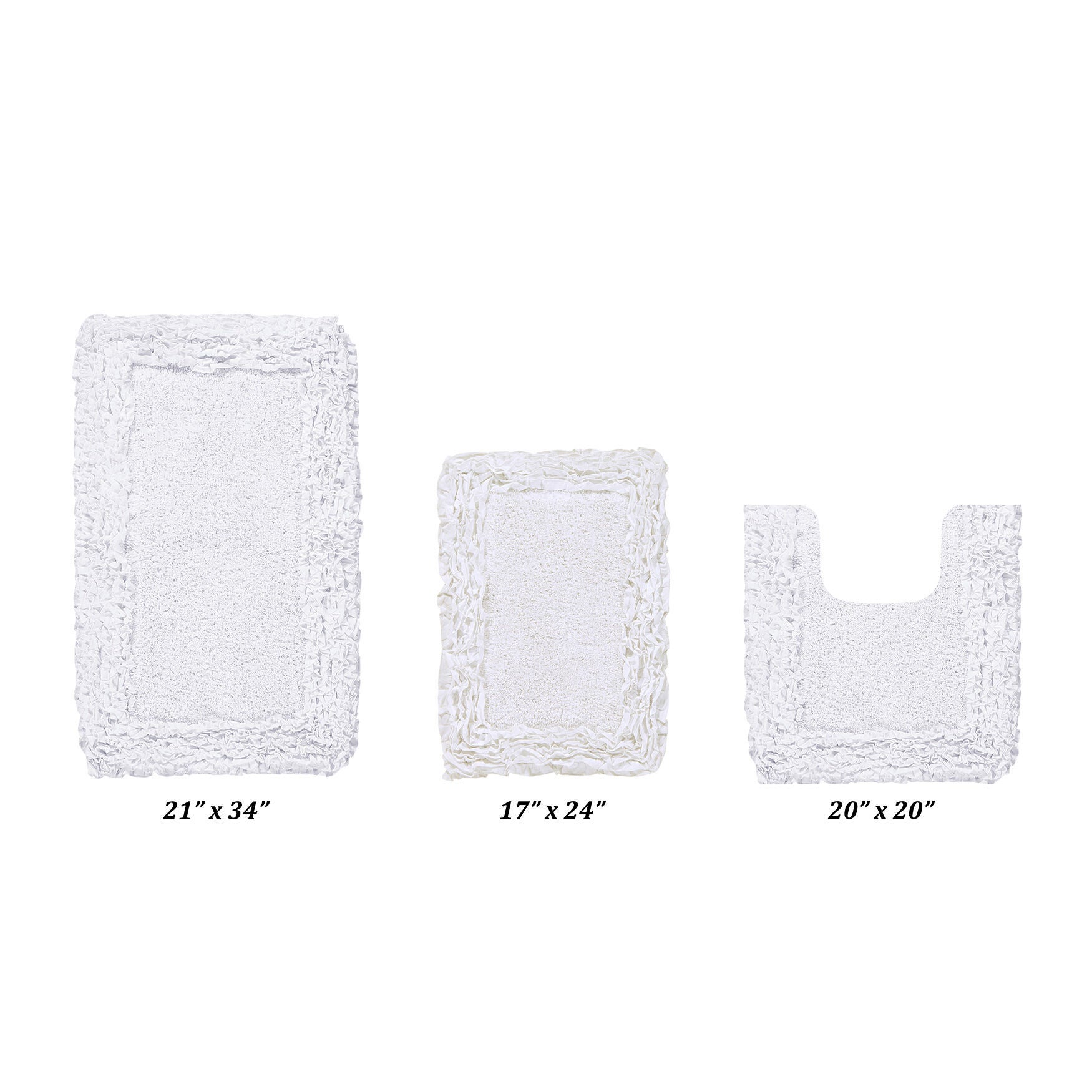 Shaggy Border Bath Rug Mat, 3 Piece Set, (17 inches X 24 inches | 20 inches X 20 inches | 21 inches X 34 inches), WHITE, hi-res image number 0