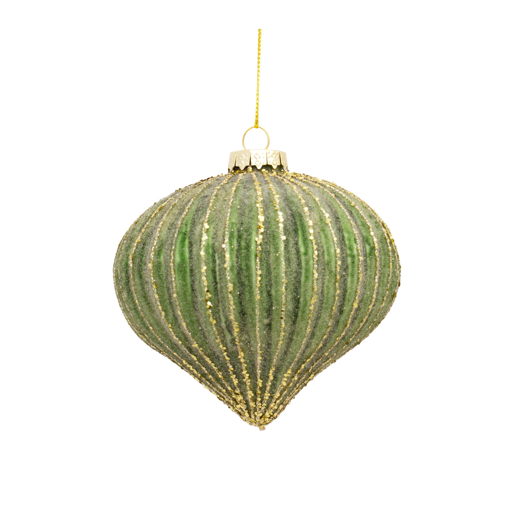 Ribbed Glass Ornament with Gold Accent (Set of 6), GREEN GOLD, alternate image number 5