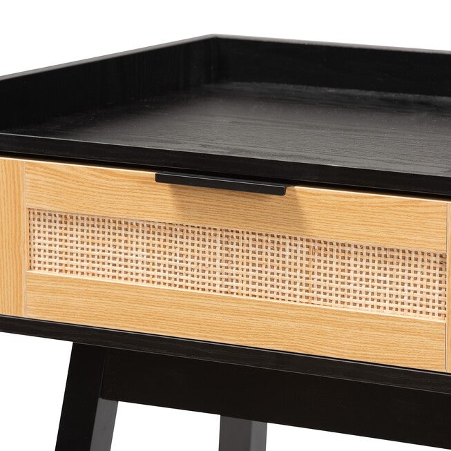 Kalani Mid-Century Modern Two-Tone Espresso Brown And Natural Brown Finished Wood 2-Drawer Console Table, , alternate image number null