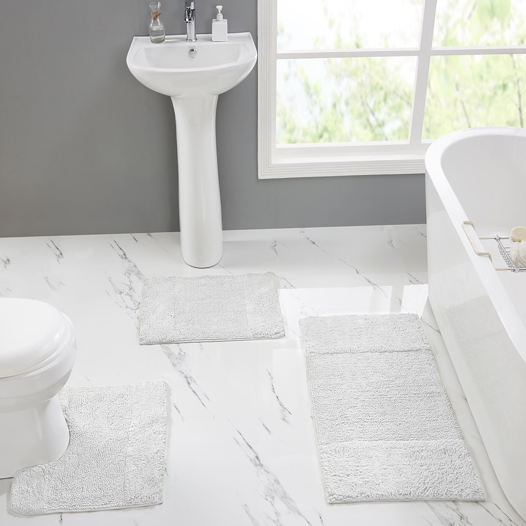 Granada Collection 100% Cotton 3 Piece (17 inches X 24 inches | 20 inches X 20 inches | 21 inches X 34 inches) Bath Rug Set, WHITE, hi-res image number 0