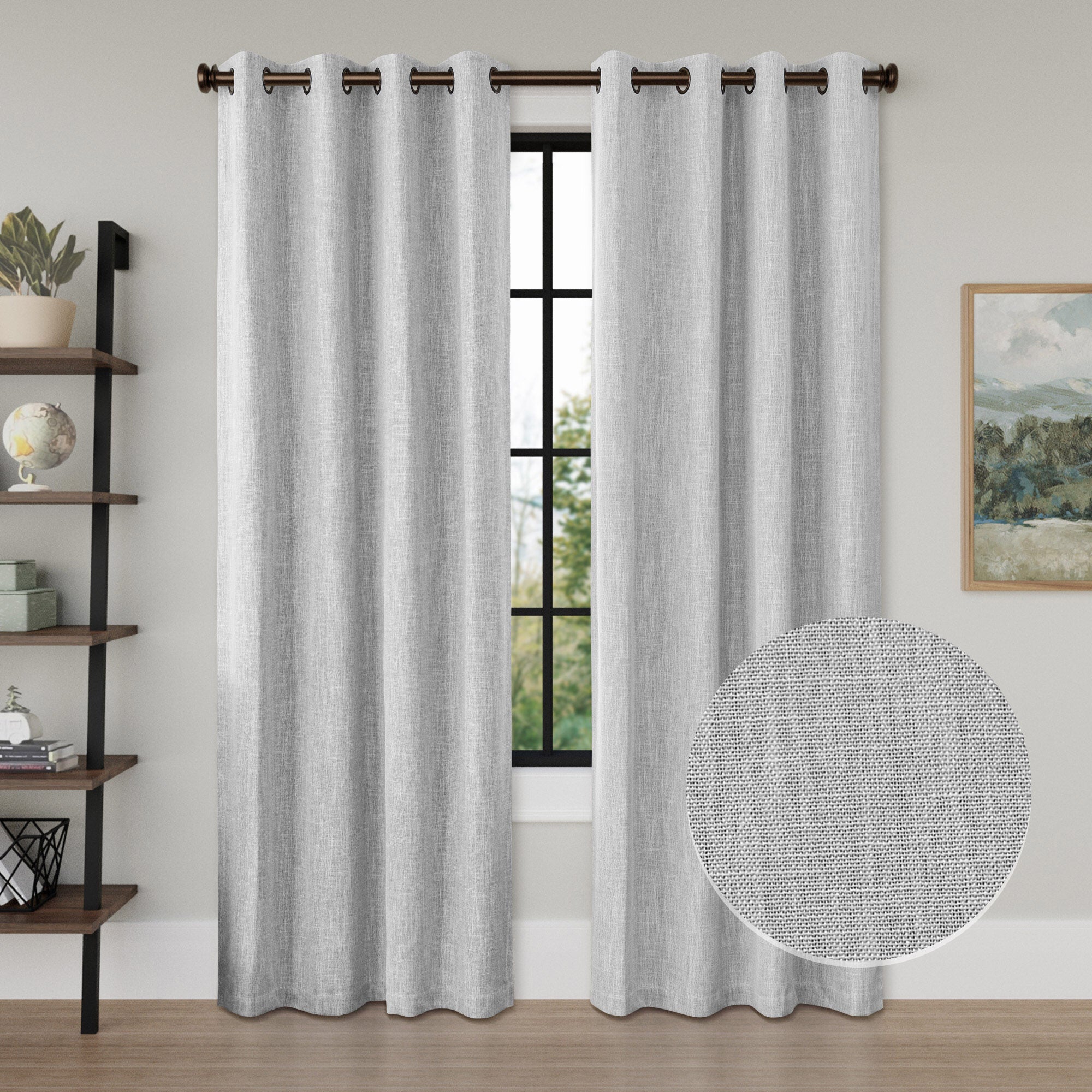 Linen Texture 100% Blackout Grommet Pair, HEATHER LIGHT GREY, hi-res image number 0