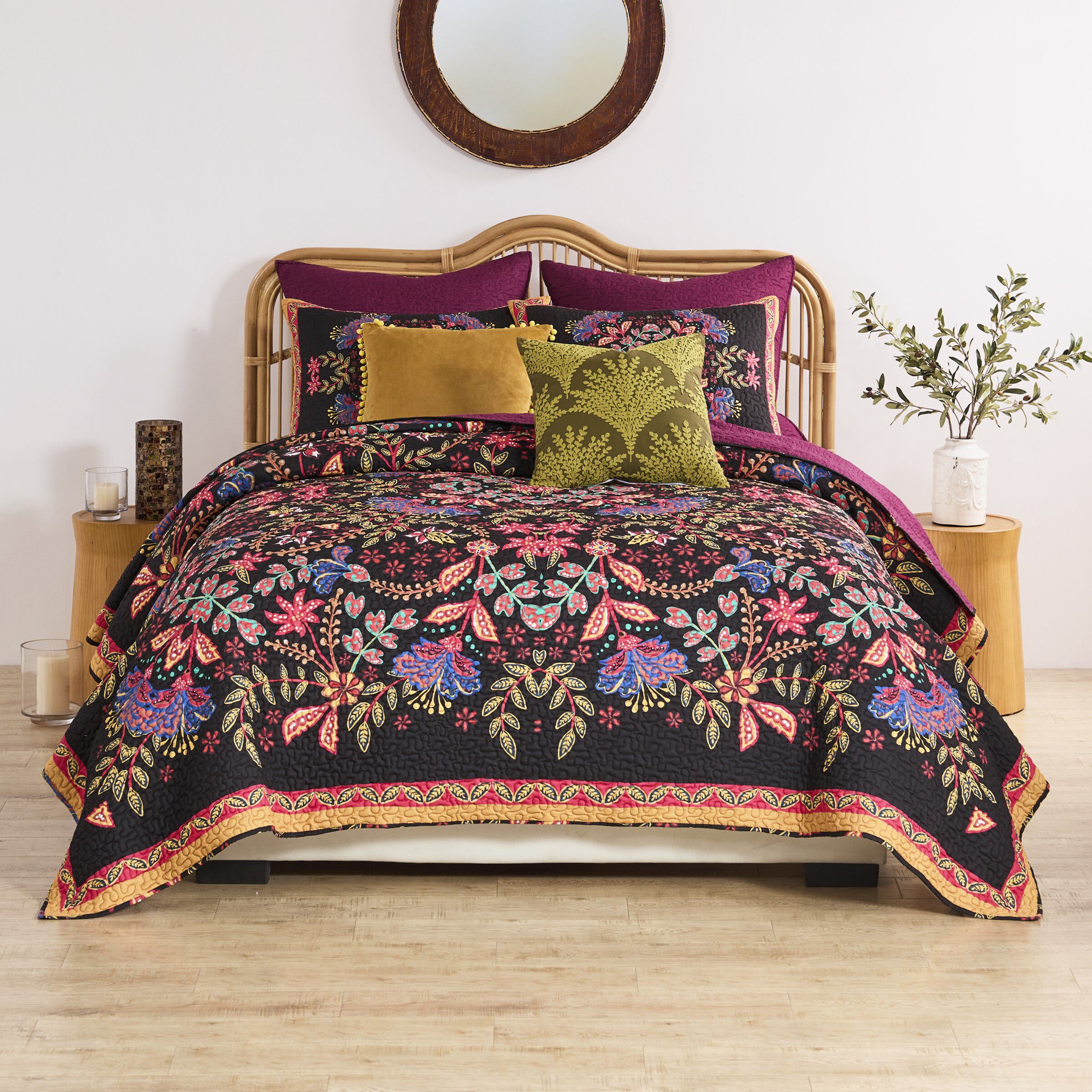 Jessa Ornate Botannical Finely Stitched Quilt Set, MIDNIGHT, alternate image number 2