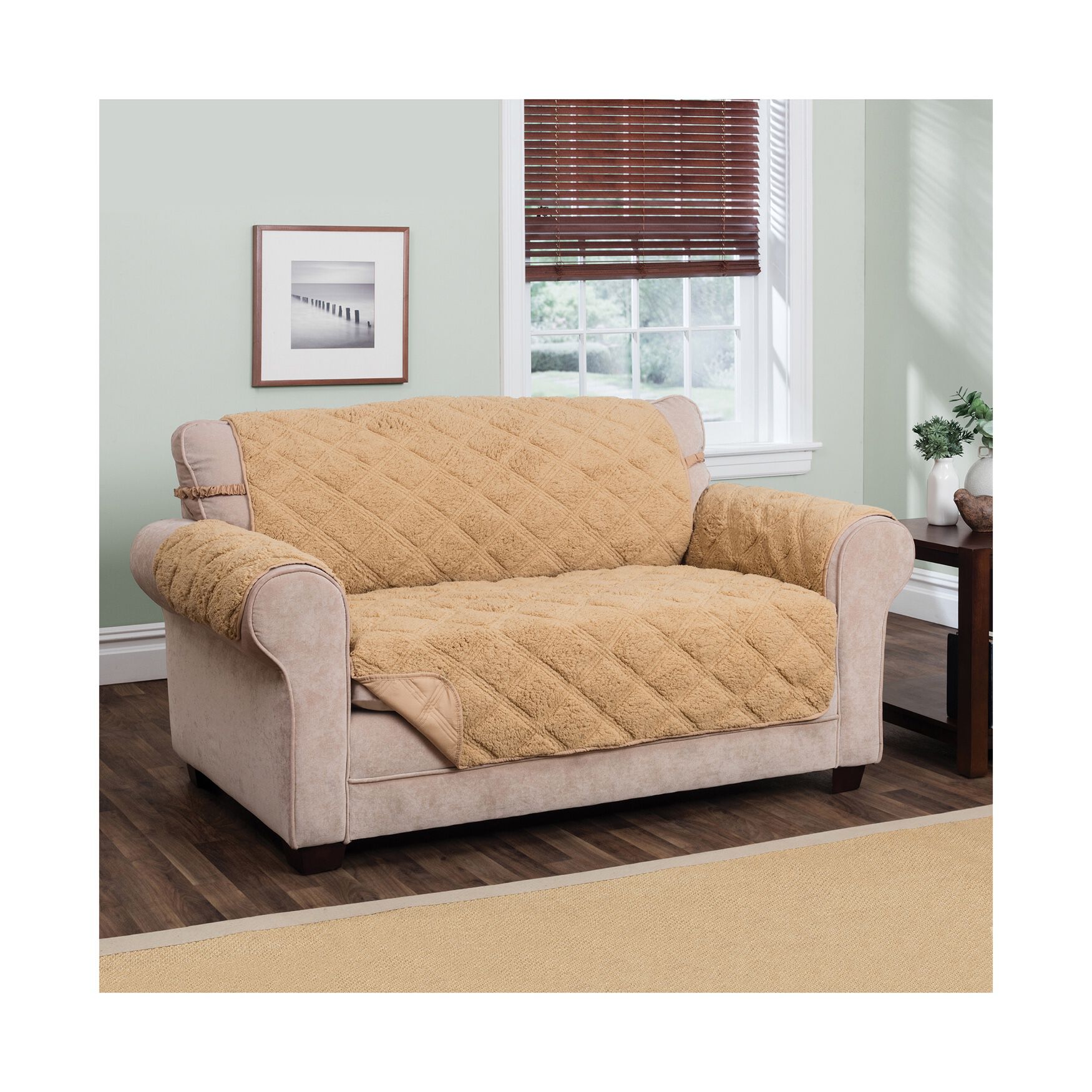 Hudson Reversible Sherpa to Microfiber XL SOFA Furniture Cover Burgandy, TOAST, hi-res image number 0