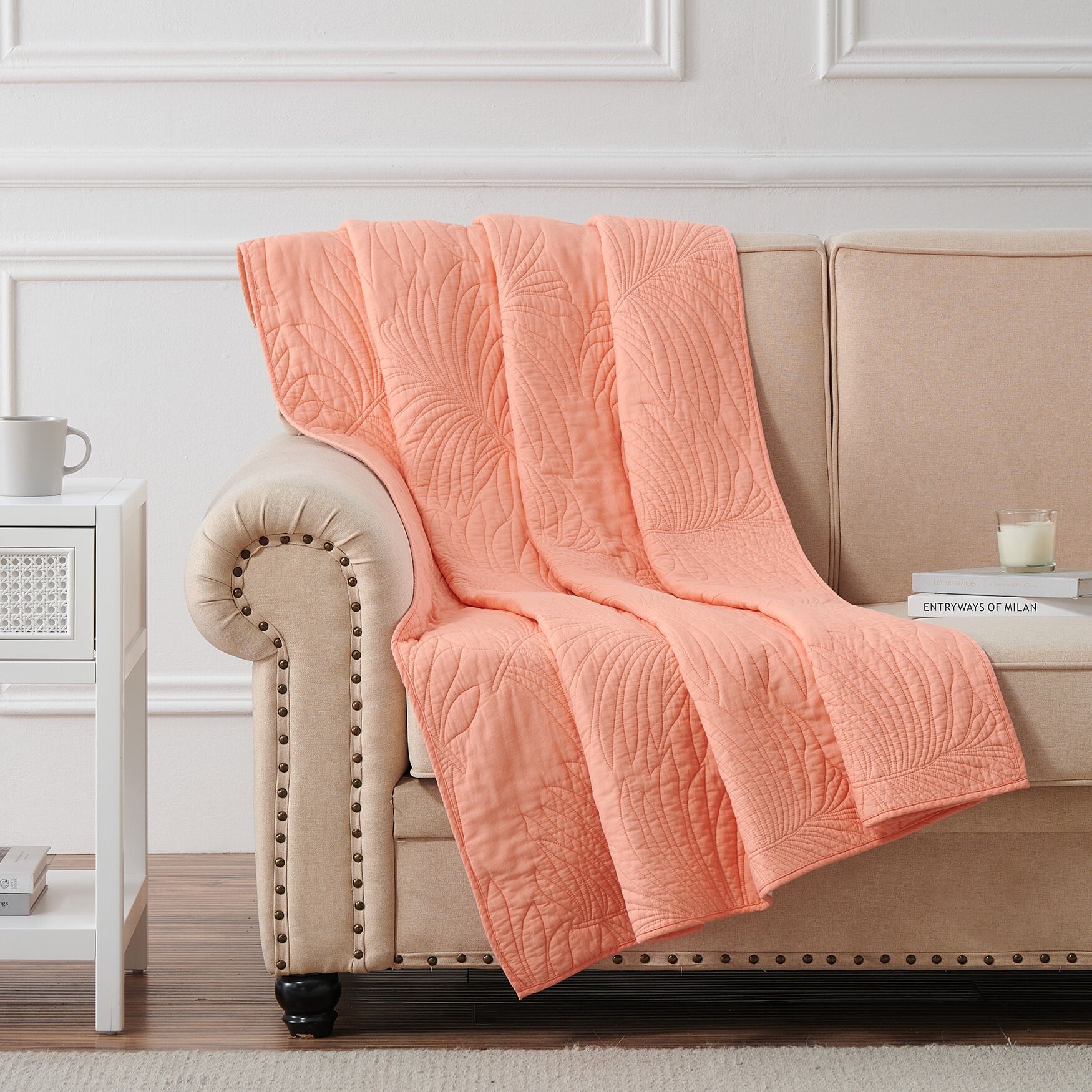 Palm Coast Throw Quilt, CORAL, hi-res image number 0