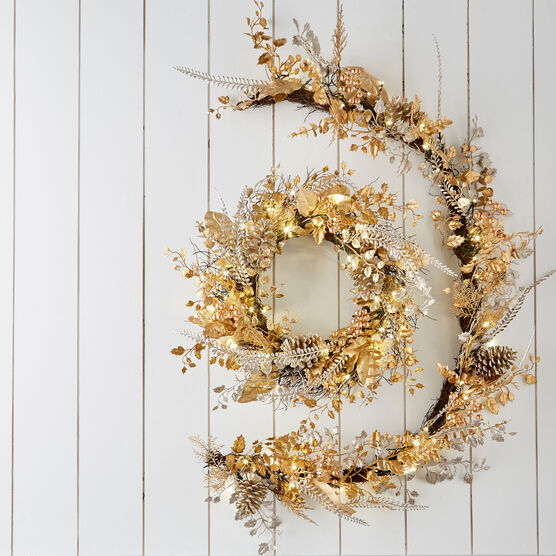 Pre-Lit Gold & Silver Wreath, , alternate image number null
