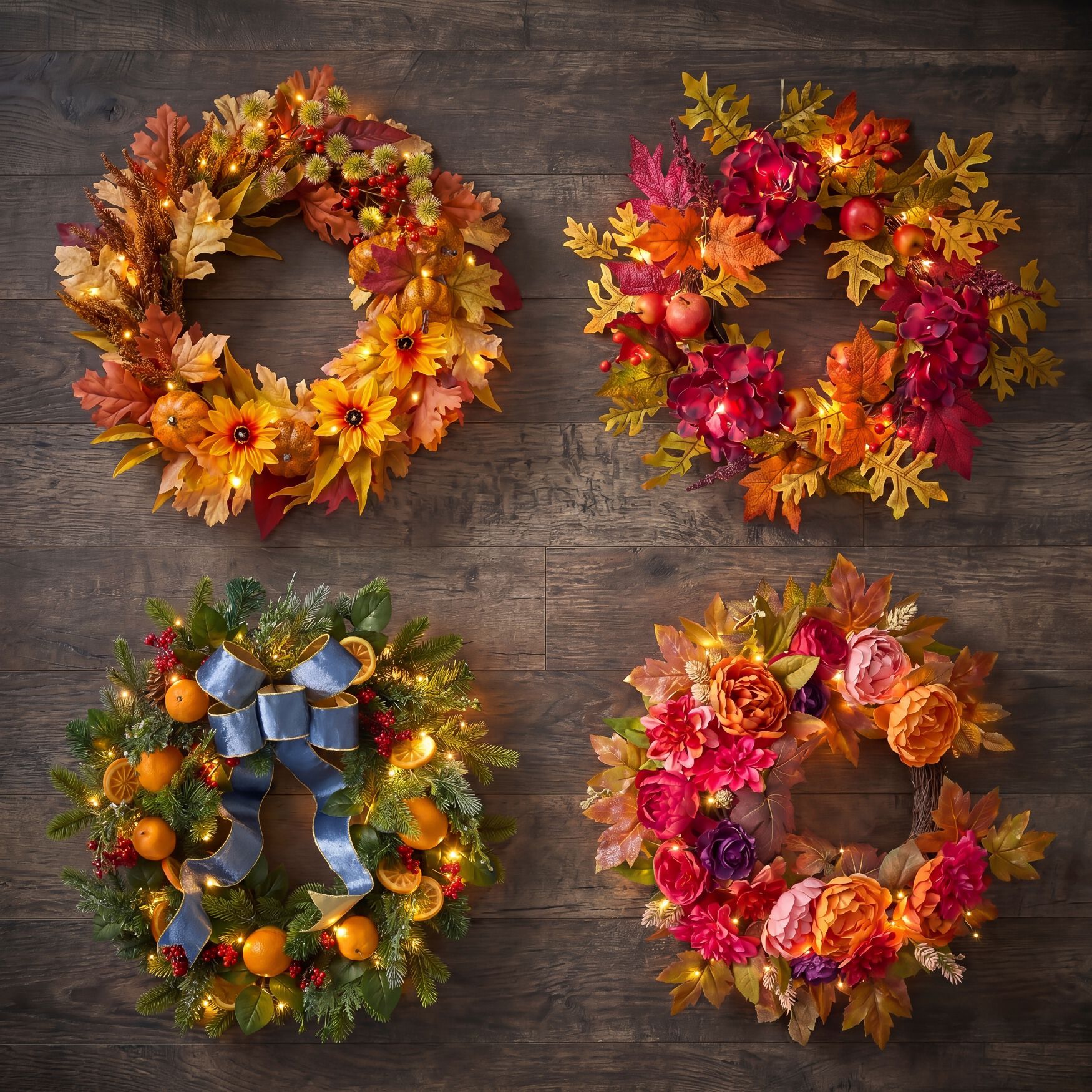 24" Pre-Lit Harvest Daisy Wreath