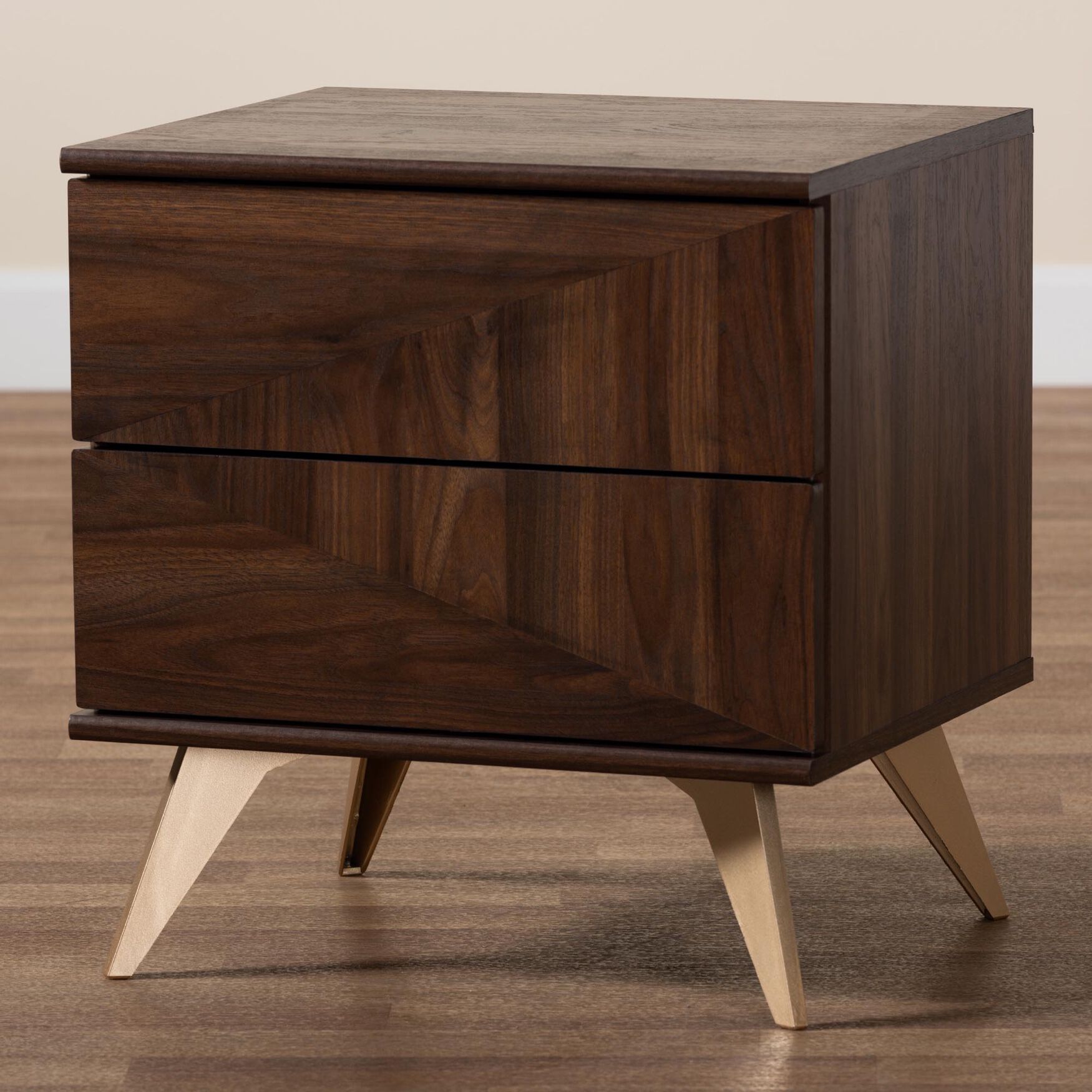 Graceland Mid-Century Modern Transitional Walnut Brown Finished Wood 2-Drawer Nightstand, , alternate image number 8