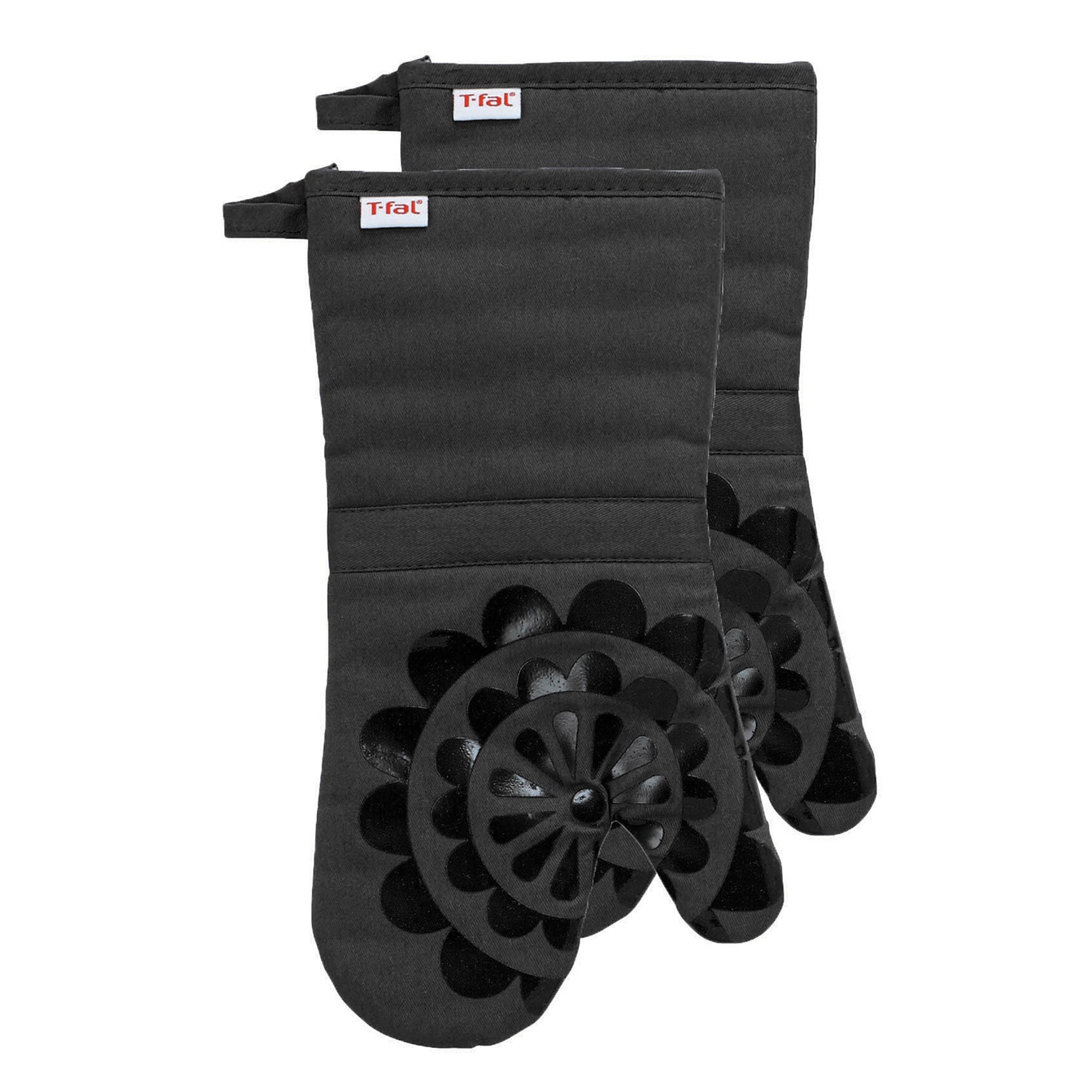 Medallion Silicone Oven Mitts, Set Of 2, CHARCOAL, hi-res image number 0