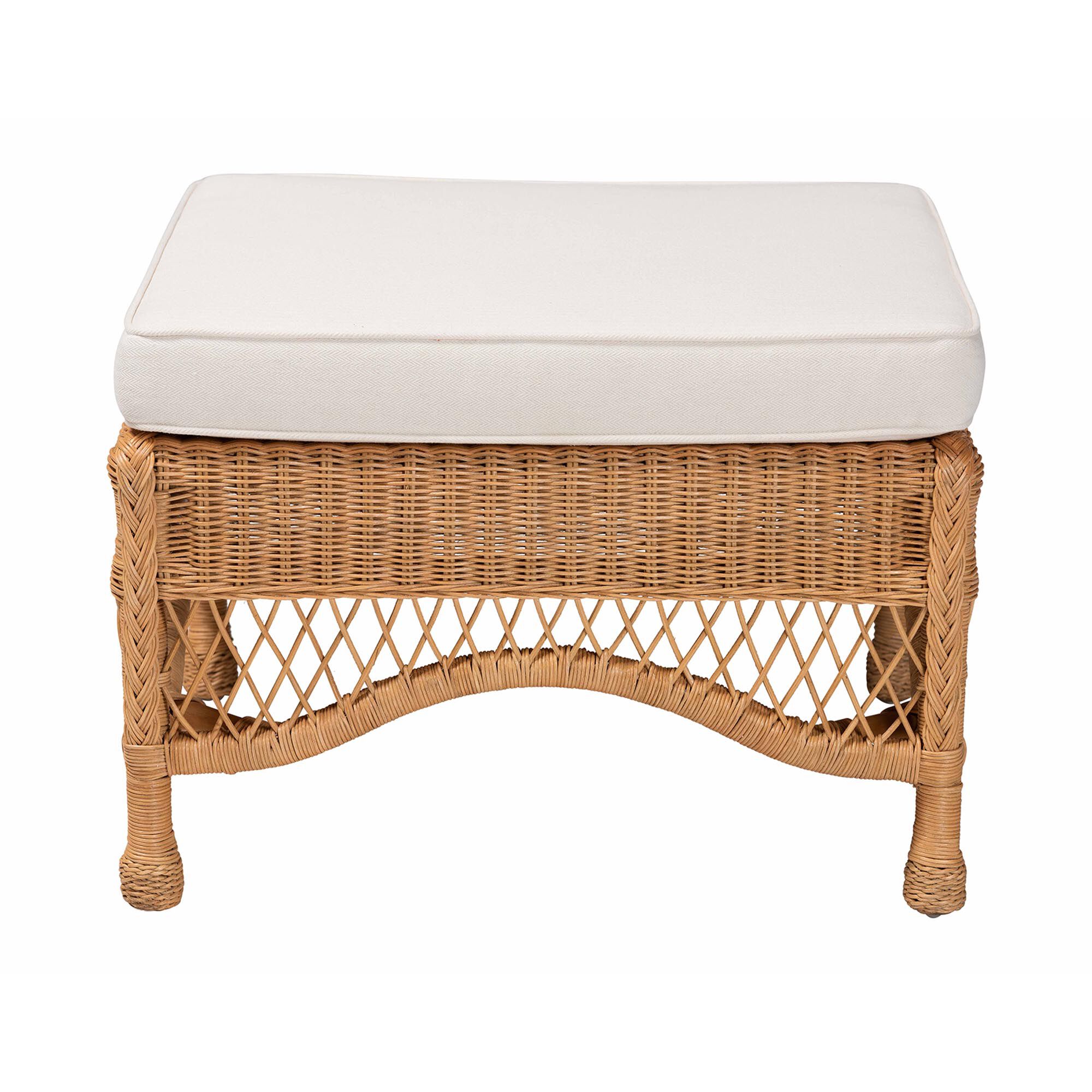 Brooklyn Bohemian Light Honey Braided Rattan Ottoman Stool, HONEY, alternate image number 2