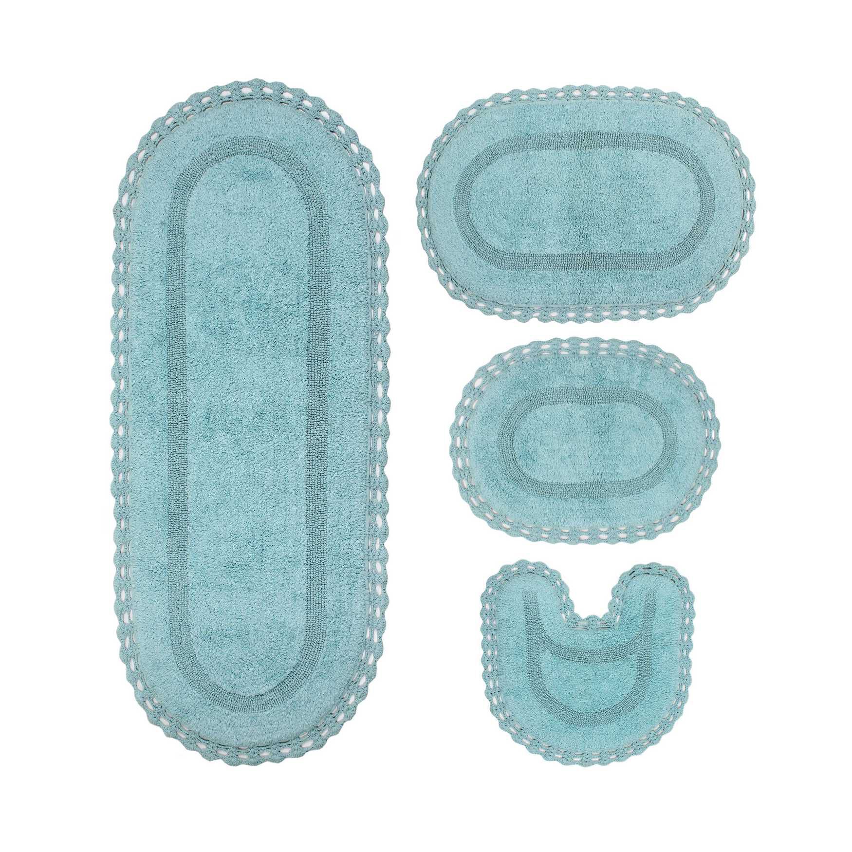 Hampton Crochet 4 Piece Bath Rug Collection, AQUA, hi-res image number 0