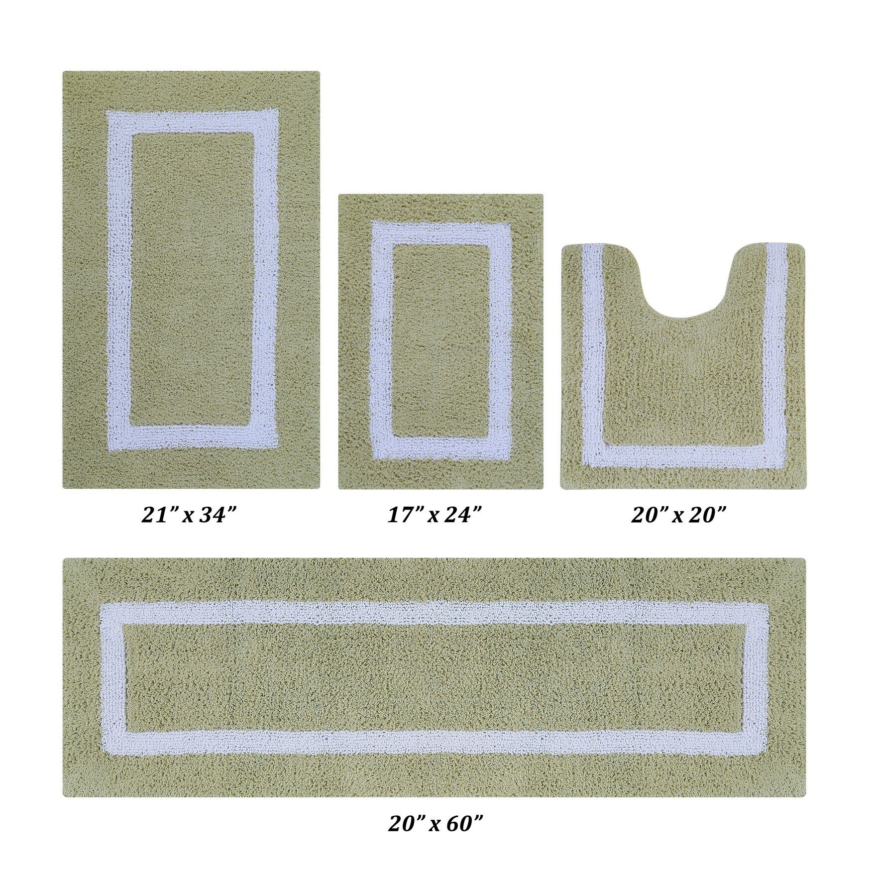 Hotel Collectionis Bath Mat Rug 4 Piece Set (17 inches x 24 inches | 20 inches x 20 inches | 21 inches x 34 inches | 20 inches x 60 inches), SAGE WHITE, hi-res image number 0