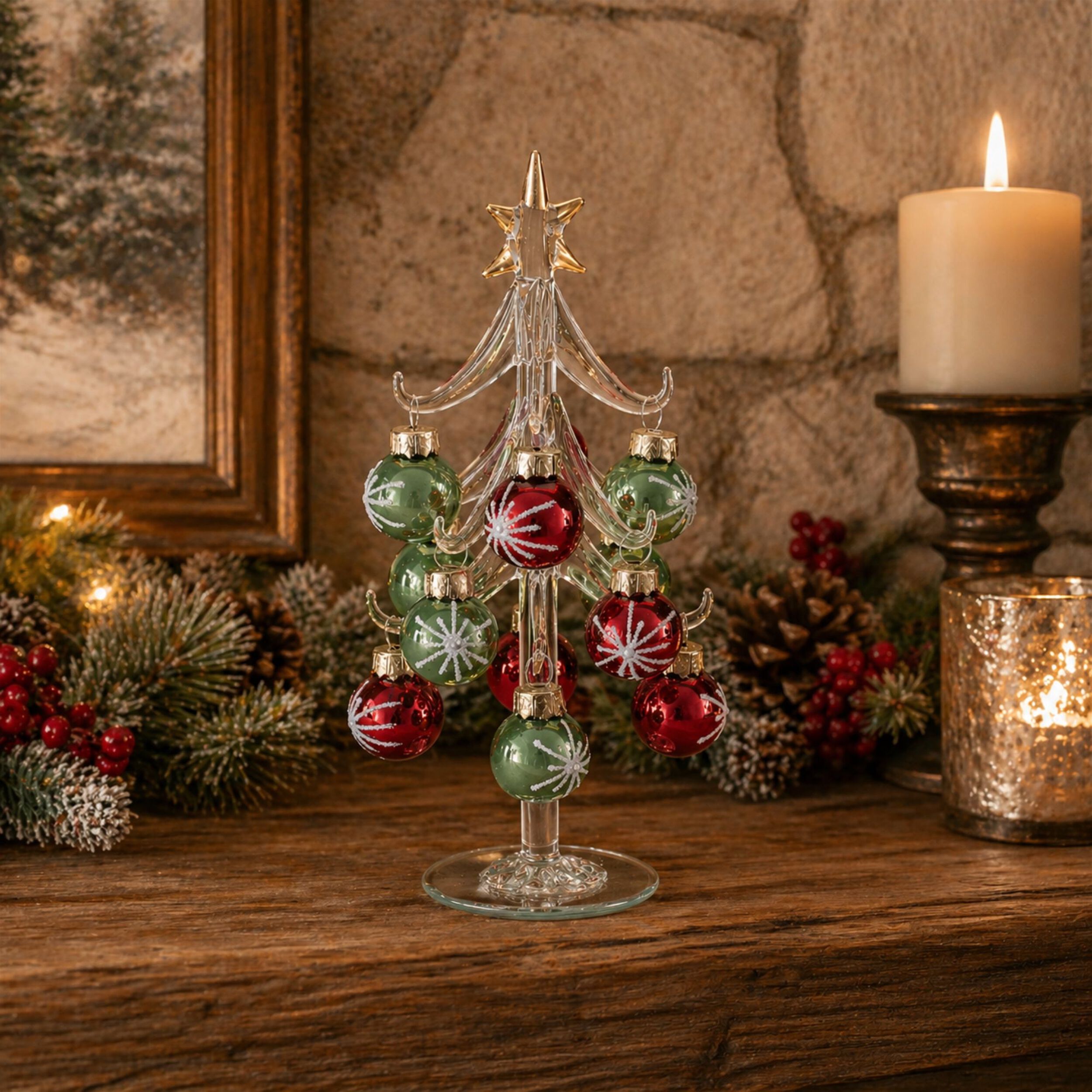 Glass Tree with Mini Ornaments 7.75 inchesH, CLEAR WHITE RED, alternate image number 3