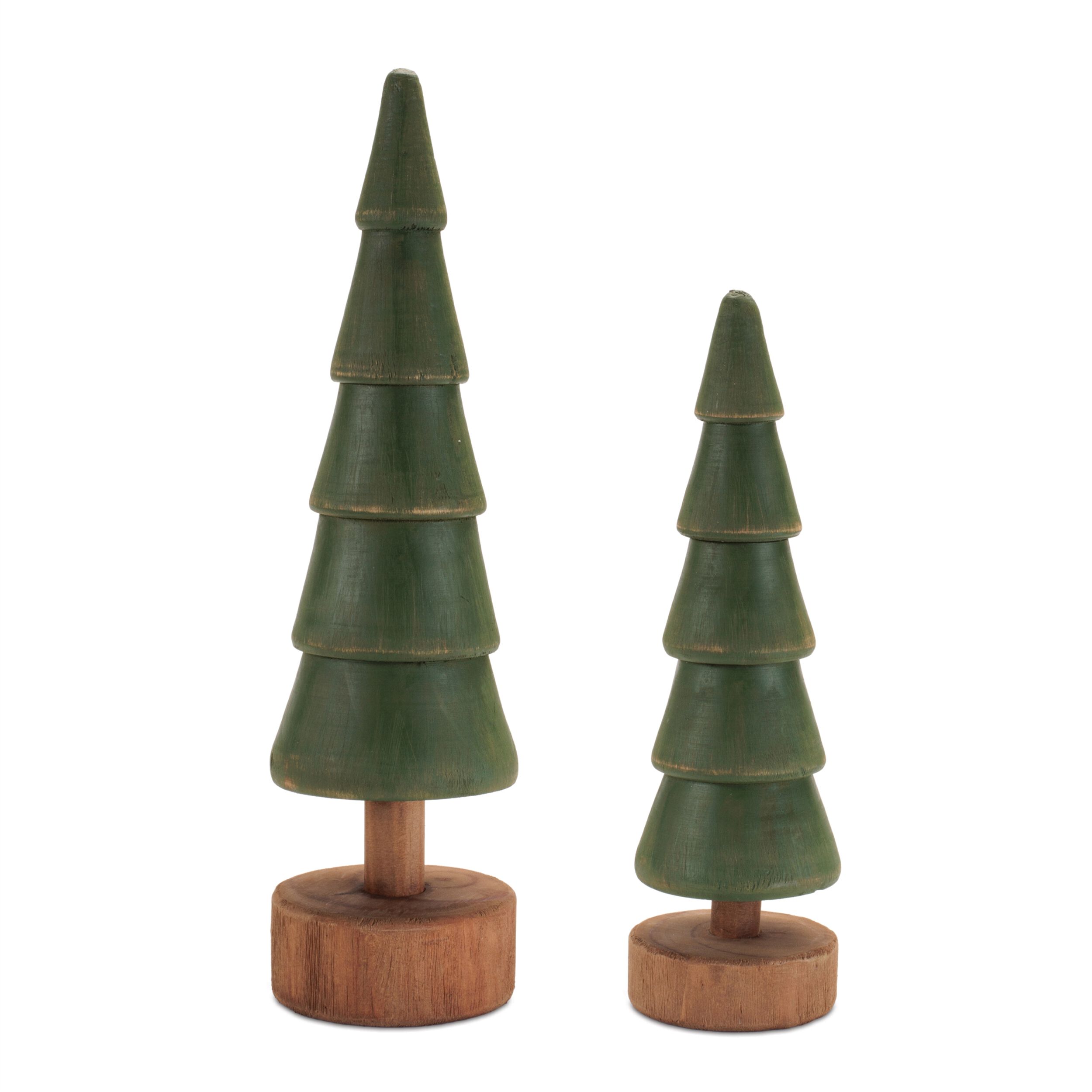 Rustic Wooden Evergreen Tree (Set of 2), GREEN, alternate image number 1