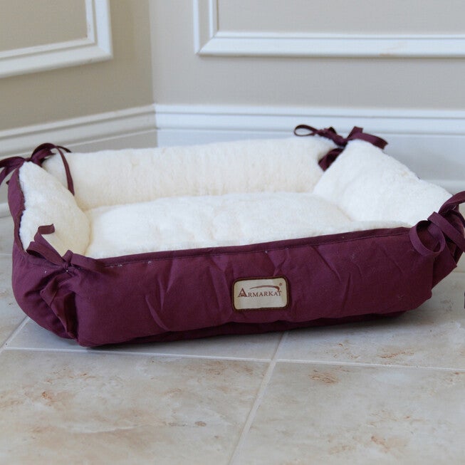 2-In-1 Cat Pet Bed & Fleece Mat, Burgundy/Ivory, , alternate image number null