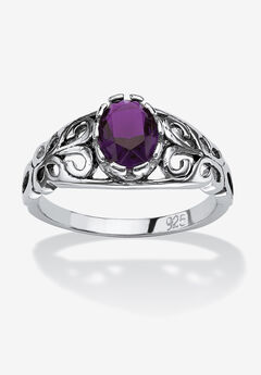 Sterling Silver Swirl Simulated Birthstone Ring