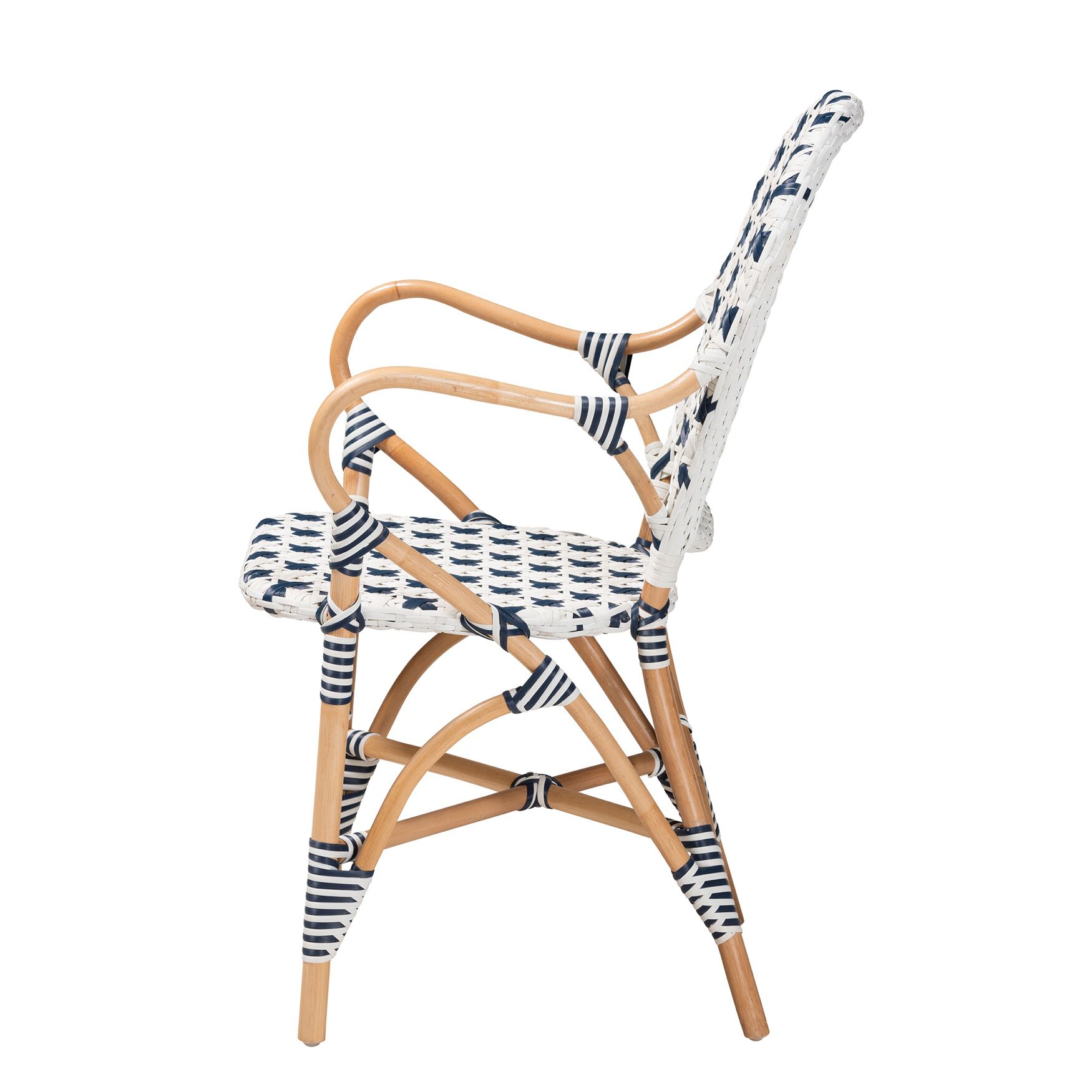 Bryson Modern French Blue And White Weaving And Natural Rattan Bistro Chair, , alternate image number 2