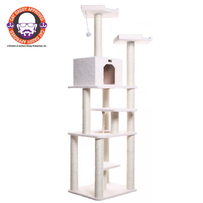 Classic Real Wood 78 inches Cat Tree Six Levels With Playhouse, Rope Swing, IVORY, hi-res image number null