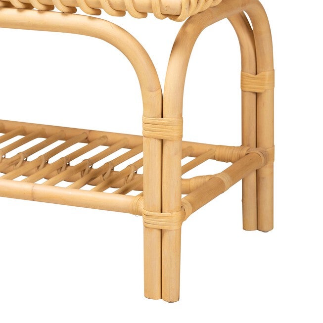 Himari Modern Bohemian Natural Brown Rattan Accent Bench, , alternate image number 3