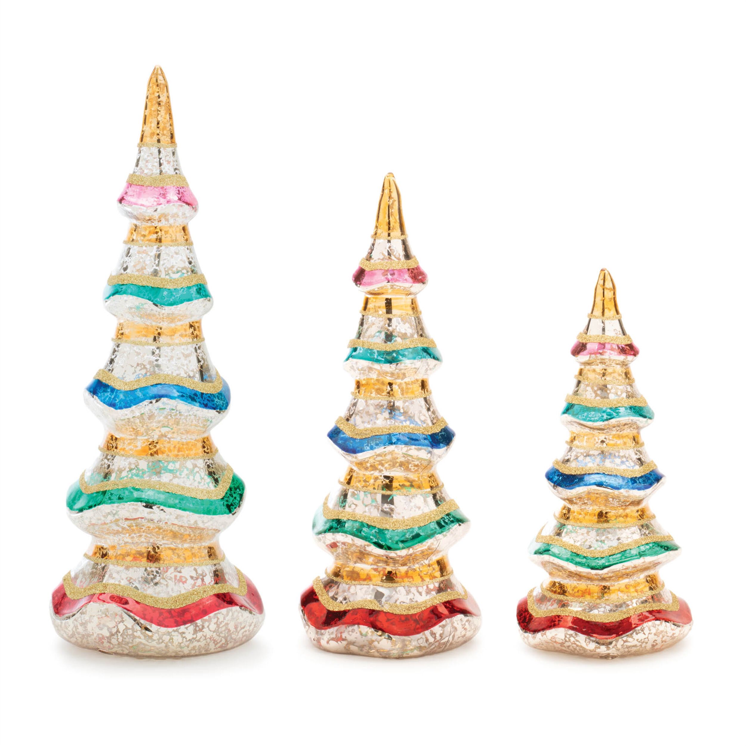 Multicolor Mercury Glass Pine Tree (Set of 3), GOLD RED GREEN BLUE, hi-res image number 0