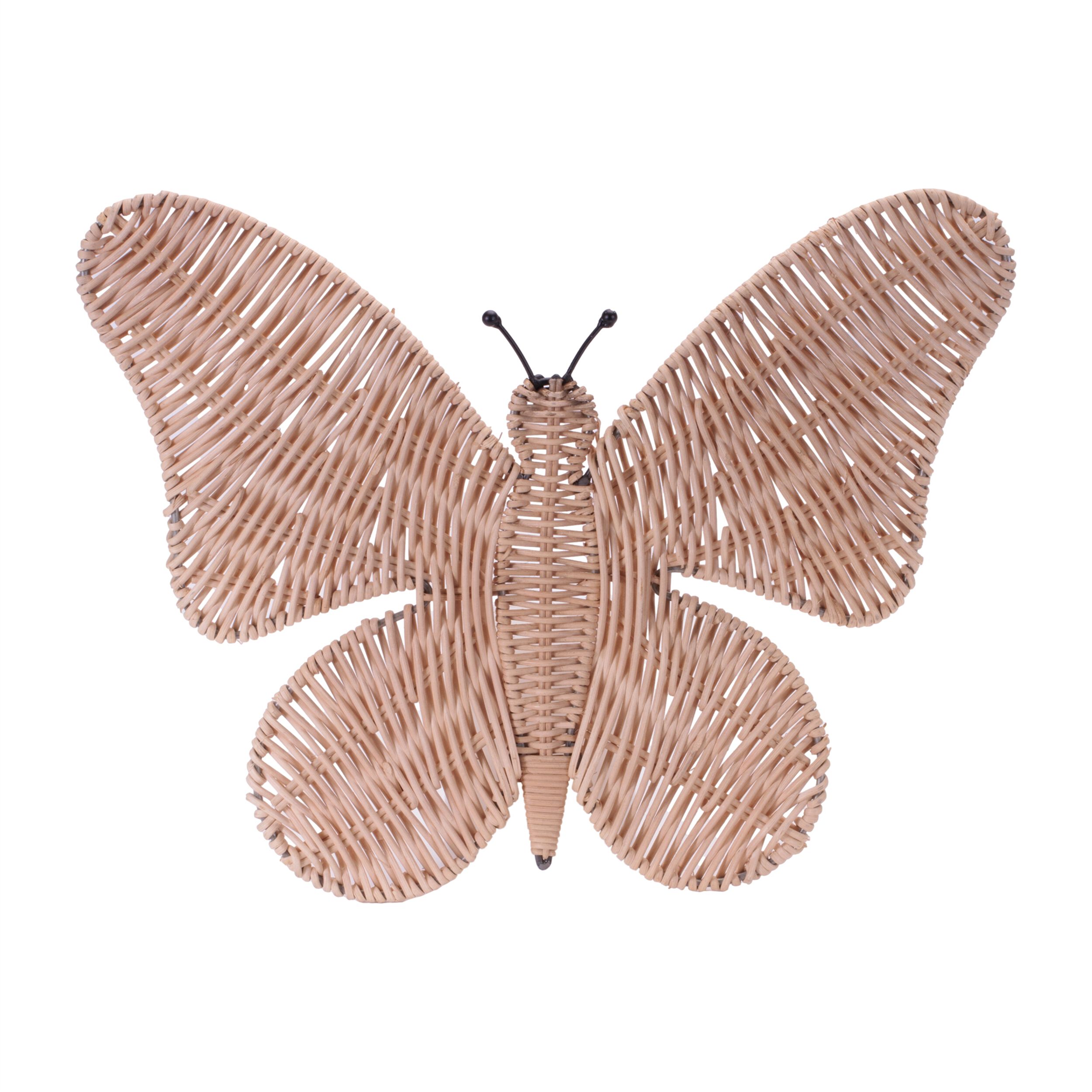 Woven Rattan Butterfly Wall Accent 18INL, BEIGE, hi-res image number 0