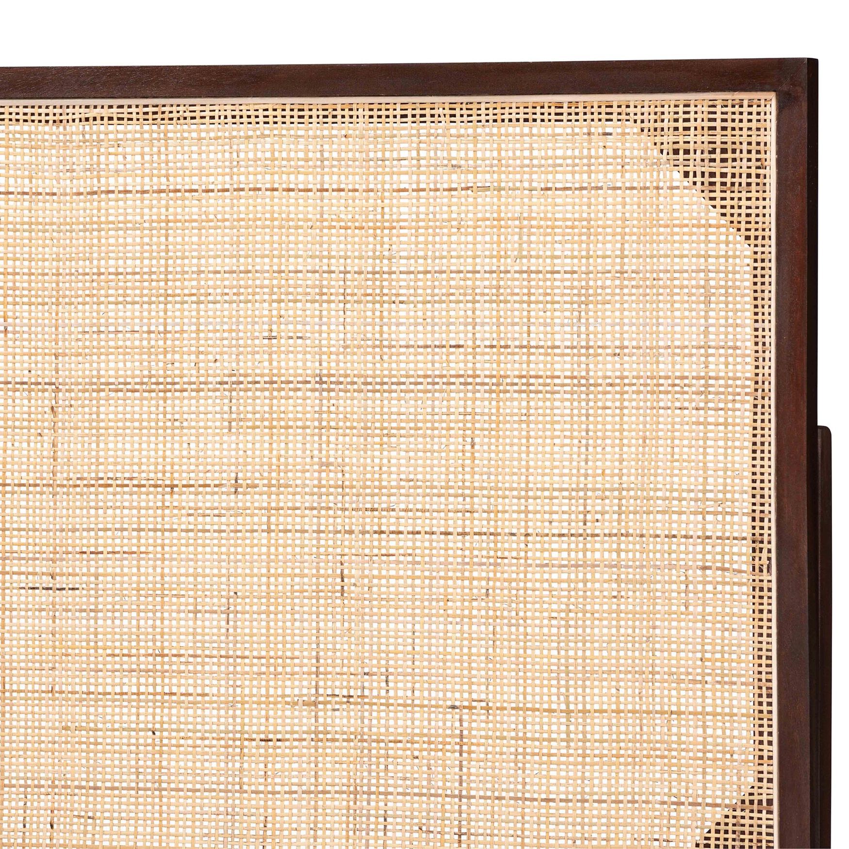 Aurelia Modern Bohemian Black Finished Bayur Wood And Natural Rattan Queen Size Headboard, , alternate image number 2